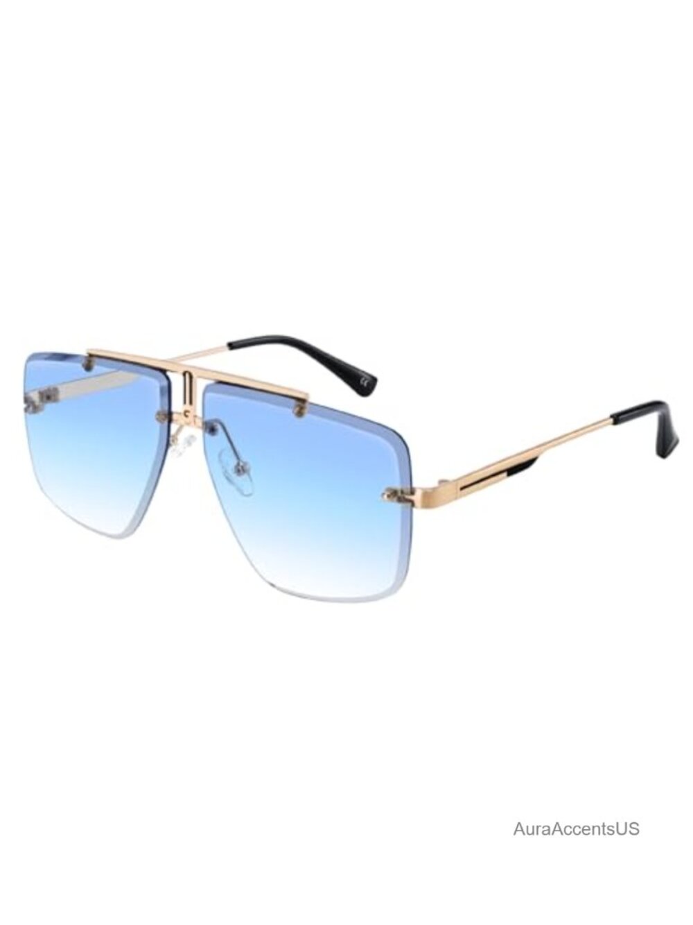 Rimless Oversized Square Sunglasses Gold Metal Frame UV400 Unisex